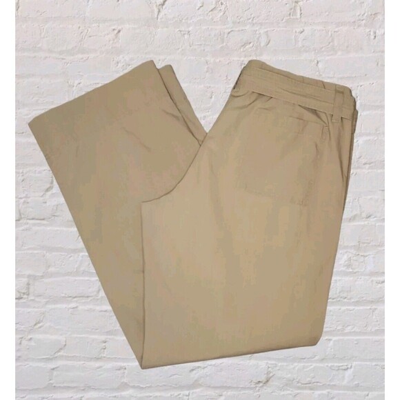Theory Wide Leg Belted Khaki Pants Womens 33 Tan Cotton Boho Gypsy Office - Picture 2 of 8